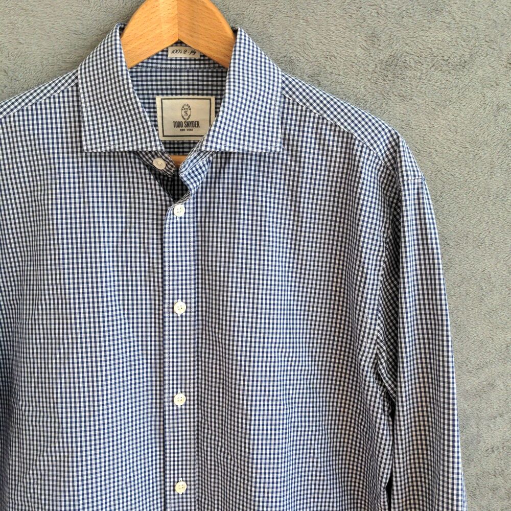 Todd Snyder Button Down Shirt Men’s 16 34/35 Blue Gingham Check 100's 2 Ply
